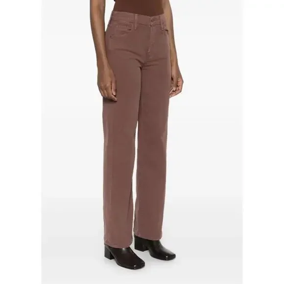 MOTHER The Rambler Zip Sneak Wide Leg Jeans In Brown